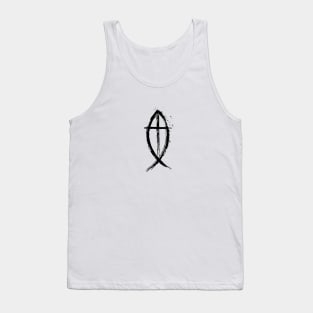 Cross And Fish Christian Design - Black Edition Tank Top